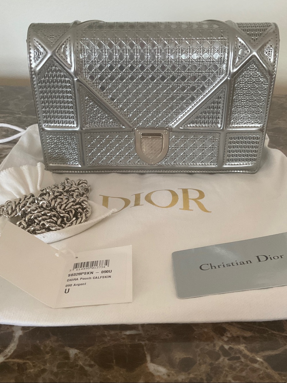 Christian Dior Diora Silver Calfskin Pouch Clutch